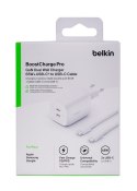 Belkin Ładowarka Belkin BoostCharge Pro Dual USB-C PD 3.0 PPS GaN Wall Charger 65W + USB-C to USB-C Cable 2m White