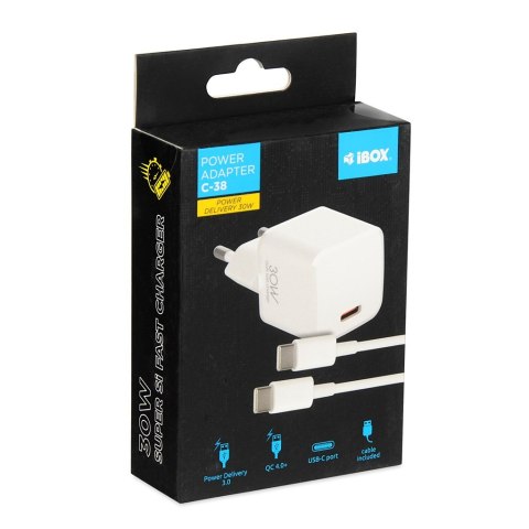 IBOX ŁADOWARKA SIECIOWA I-BOX C-38 PD30W USB-C, KABEL IBOX ŁADOWARKA SIECIOWA I-BOX C-38 PD30W USB-C, KABEL