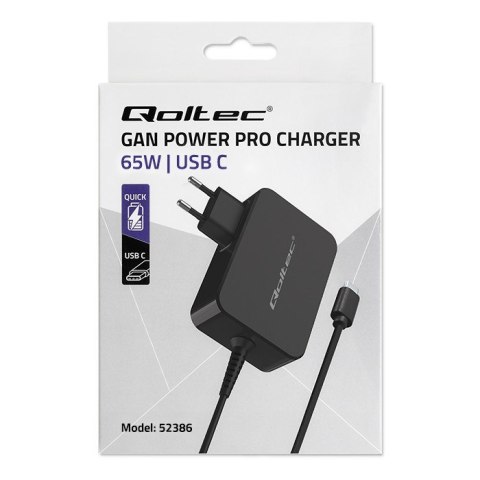 Qoltec QOLTEC ŁADOWARKA GAN POWER PRO | 1XUSB-C | 65W | 5-20V | 3-3.25A | CZARNA Qoltec QOLTEC ŁADOWARKA GAN POWER PRO | 1XUSB-C | 65W | 5-20V | 3-3.25A | CZARNA
