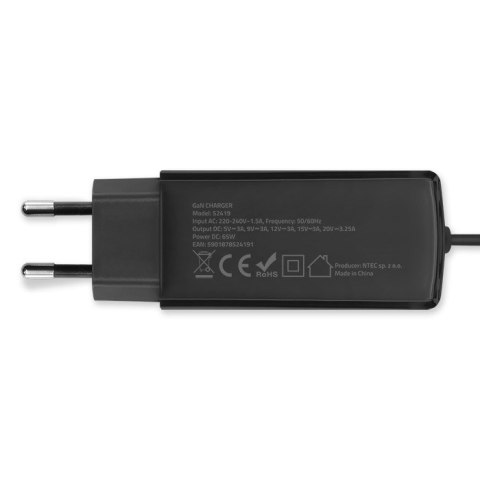 Qoltec QOLTEC ŁADOWARKA SIECIOWA 65W GAN | 5-20V | 3-3.25A | USB 3.1 Qoltec QOLTEC ŁADOWARKA SIECIOWA 65W GAN | 5-20V | 3-3.25A | USB 3.1