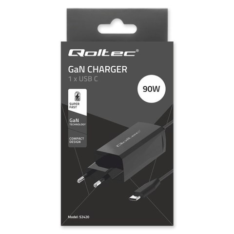 Qoltec QOLTEC ŁADOWARKA SIECIOWA 90W GAN | 5-20V | 3-4.5A | USB-C 3.1 Qoltec QOLTEC ŁADOWARKA SIECIOWA 90W GAN | 5-20V | 3-4.5A | USB-C 3.1
