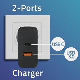 Qoltec QOLTEC ŁADOWARKA SUPER QUICK PD | 1XUSB-C | 1XUSB | 90W | 5-20V | 2.4-4.35A | CZARNA
