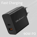 Qoltec QOLTEC ŁADOWARKA SUPER QUICK PD | 1XUSB-C | 1XUSB | 90W | 5-20V | 2.4-4.35A | CZARNA