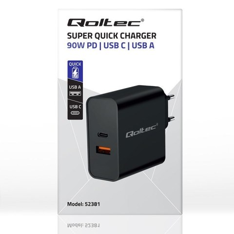 Qoltec QOLTEC ŁADOWARKA SUPER QUICK PD | 1XUSB-C | 1XUSB | 90W | 5-20V | 2.4-4.35A | CZARNA Qoltec QOLTEC ŁADOWARKA SUPER QUICK PD | 1XUSB-C | 1XUSB | 90W | 5-20V | 2.4-4.35A | CZARNA