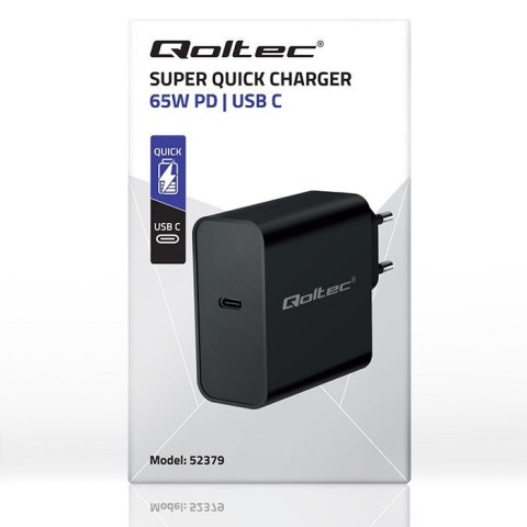 Qoltec QOLTEC ŁADOWARKA SUPER QUICK PD | 1XUSB-C | 65W | 5-20V | 3-3.25A | CZARNA Qoltec QOLTEC ŁADOWARKA SUPER QUICK PD | 1XUSB-C | 65W | 5-20V | 3-3.25A | CZARNA