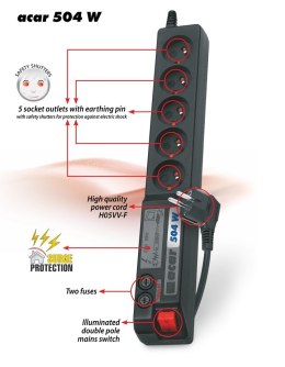 Acar Listwa przeciwprzepięciowa Acar 504WF EMI/RFI (3m ; czarny)