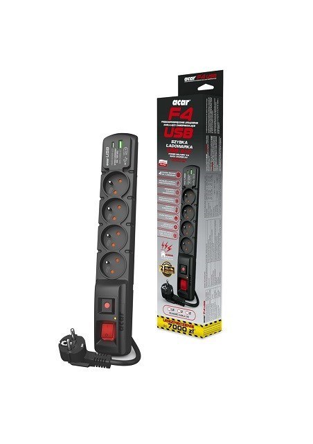 Acar Listwa przeciwprzepięciowa Acar F4 USB A+C (szybka ładowarka) 5m ; czarny Acar Listwa przeciwprzepięciowa Acar F4 USB A+C (szybka ładowarka) 5m ; czarny