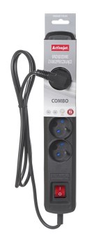 Activejet Listwa przeciwprzepięciowa Activejet 5gn/5m/cz (10A; 2300W) 5m; kolor czarny