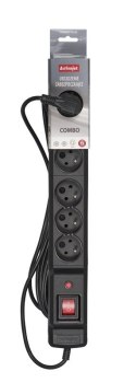 Activejet Listwa przeciwprzepięciowa Activejet COMBO 6gn/5m/cz (10A; 2300W) 5m; kolor czarny