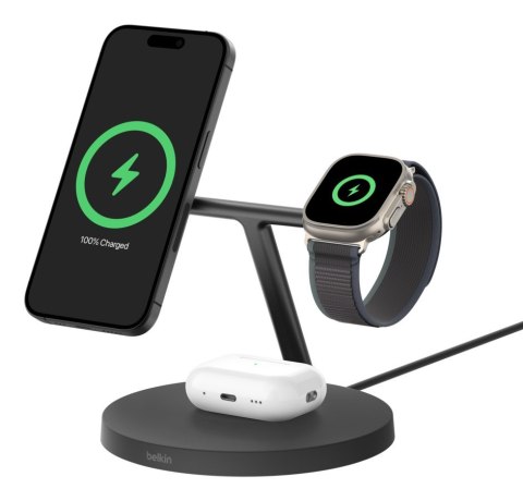 Belkin BELKIN BOOSTCHARGE PRO 3IN1 MAGSAFE 15W QI2,CZARNA Belkin BELKIN BOOSTCHARGE PRO 3IN1 MAGSAFE 15W QI2,CZARNA