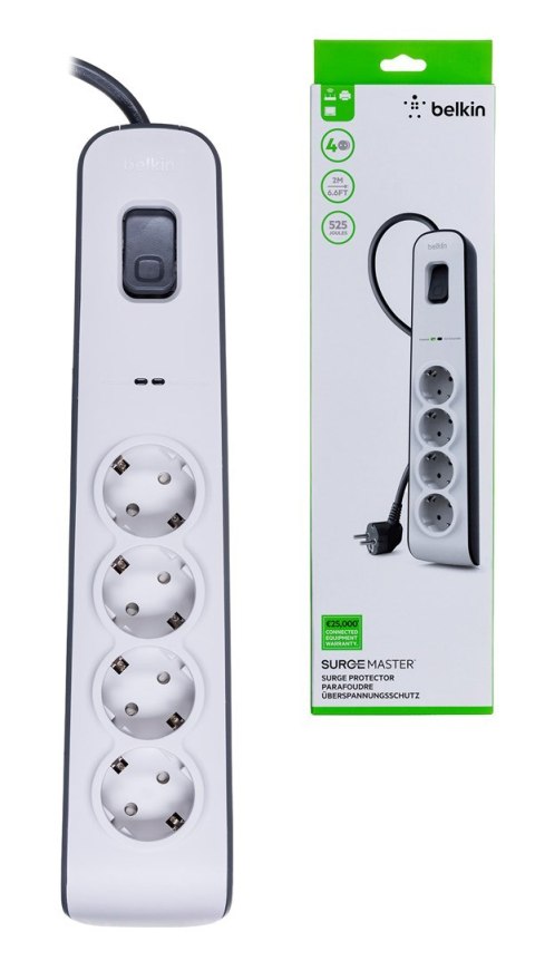 Belkin BELKIN LISTWA ZASILAJACA 525J, 4X SCHUKO, 2M, BIAŁA Belkin BELKIN LISTWA ZASILAJACA 525J, 4X SCHUKO, 2M, BIAŁA