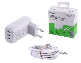 Belkin Ładowarka Belkin BoostCharge 3 Port USB-C PD 3.1 PPS Wall Charger 67W + USB-C to USB-C Cable 2m White