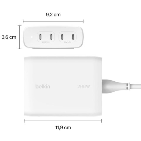 Belkin Ładowarka Belkin BoostCharge Pro 4-Port USB-C PD 3.1 GaN Charger 200W White Belkin Ładowarka Belkin BoostCharge Pro 4-Port USB-C PD 3.1 GaN Charger 200W White