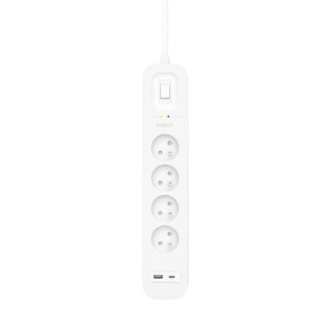 Belkin Listwa zasilająca Belkin Power Surge 4-PORT + 1xUSB-A +1xUSB-C 2.4A PD 525J 2m White Belkin Listwa zasilająca Belkin Power Surge 4-PORT + 1xUSB-A +1xUSB-C 2.4A PD 525J 2m White
