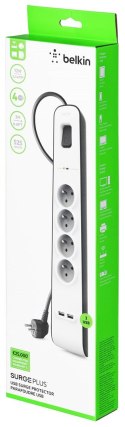 Belkin Listwa zasilająca Belkin Power Surge 4-PORT + 2xUSB-A 2.4A 525J 2m Grey/White