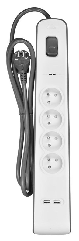Belkin Listwa zasilająca Belkin Power Surge 4-PORT + 2xUSB-A 2.4A 525J 2m Grey/White
