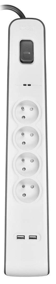 Belkin Listwa zasilająca Belkin Power Surge 4-PORT + 2xUSB-A 2.4A 525J 2m Grey/White Belkin Listwa zasilająca Belkin Power Surge 4-PORT + 2xUSB-A 2.4A 525J 2m Grey/White
