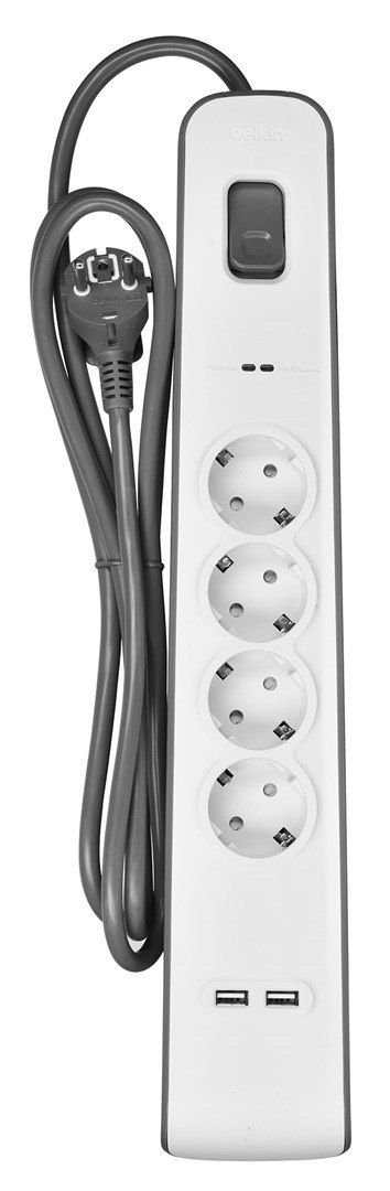 Belkin Listwa zasilająca Belkin Power Surge 4-PORT + 2xUSB-A 2m Grey/White Schuko Belkin Listwa zasilająca Belkin Power Surge 4-PORT + 2xUSB-A 2m Grey/White Schuko