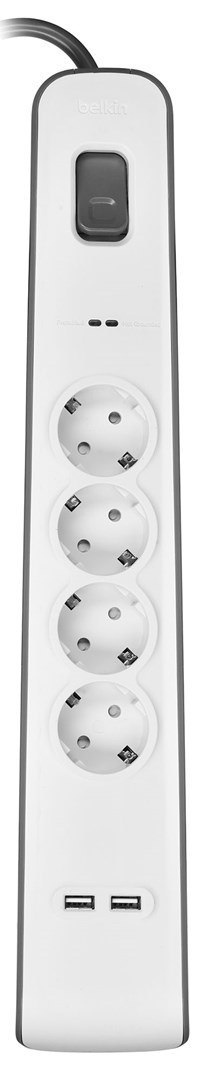 Belkin Listwa zasilająca Belkin Power Surge 4-PORT + 2xUSB-A 2m Grey/White Schuko Belkin Listwa zasilająca Belkin Power Surge 4-PORT + 2xUSB-A 2m Grey/White Schuko