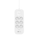 Belkin Listwa zasilająca Belkin Power Surge 6-PORT + 1xUSB-A +1xUSB-C 2.4A PD 650J 2m White Schuko