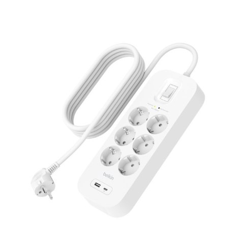 Belkin Listwa zasilająca Belkin Power Surge 6-PORT + 1xUSB-A +1xUSB-C 2.4A PD 650J 2m White Schuko Belkin Listwa zasilająca Belkin Power Surge 6-PORT + 1xUSB-A +1xUSB-C 2.4A PD 650J 2m White Schuko