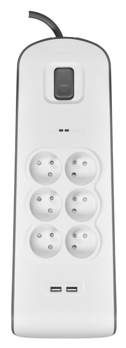 Belkin Listwa zasilająca Belkin Power Surge 6-PORT + 2xUSB-A 2.4A 650J 2m Grey/White