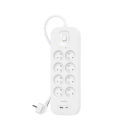 Belkin Listwa zasilająca Belkin Power Surge 8-PORT + 1xUSB-A +1xUSB-C 2.4A PD 900J 2m White