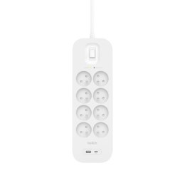 Belkin Listwa zasilająca Belkin Power Surge 8-PORT + 1xUSB-A +1xUSB-C 2.4A PD 900J 2m White