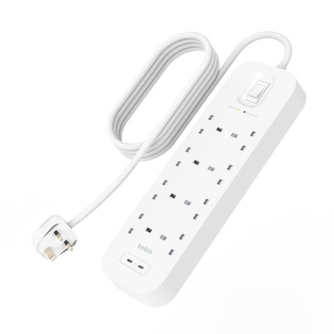 Belkin Listwa zasilająca Belkin Power Surge 8-PORT + 2xUSB-C 30W 900J 2m White Belkin Listwa zasilająca Belkin Power Surge 8-PORT + 2xUSB-C 30W 900J 2m White
