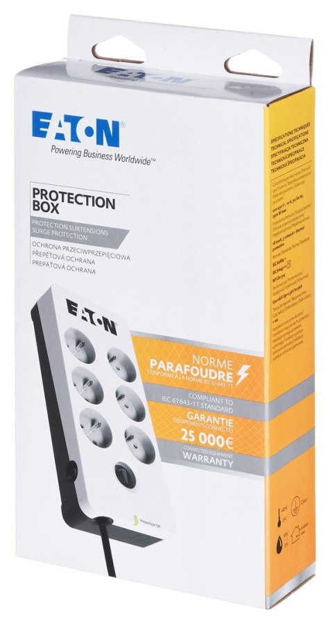 EATON Listwa przeciwprzepięciowa EATON PB6F (6 x UTE; 10 A; kolor biały) EATON Listwa przeciwprzepięciowa EATON PB6F (6 x UTE; 10 A; kolor biały)