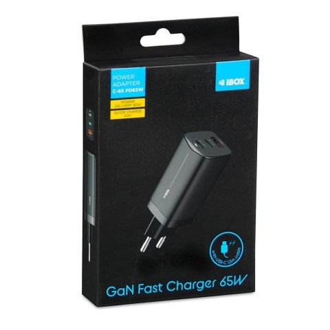 IBOX ŁADOWARKA SIECIOWA I-BOX C-65 GAN PD65W KABEL, CZARNA IBOX ŁADOWARKA SIECIOWA I-BOX C-65 GAN PD65W KABEL, CZARNA