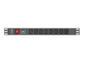 Lanberg LANBERG LISTWA ZASILAJĄCA RACK 19" PDU PDU-08I-0200-C20-BK (1U, 16A, 8X IEC C13, 2M, WTYK C20)