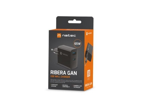NATEC NATEC ŁADOWARKA NATEC RIBERA GAN 1X USB-A + 1X USB-C 65W CZARNA NUC-2145