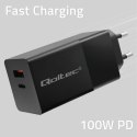 Qoltec QOLTEC ŁADOWARKA GAN POWER PRO | 1XUSB-C | 1XUSB | 100W | 5-20V | 1.5-5A | PD | CZARNA