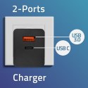 Qoltec QOLTEC ŁADOWARKA GAN POWER PRO | 1XUSB-C | 1XUSB | 100W | 5-20V | 1.5-5A | PD | CZARNA