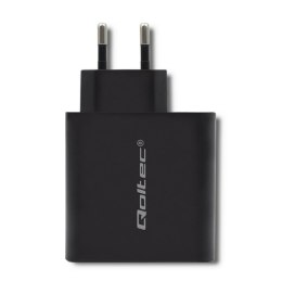 Qoltec QOLTEC ŁADOWARKA SIECIOWA 63W | 5-20V | 1.5-3A | USB TYP C PD | USB QC 3.0 | CZARNA