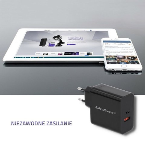 Qoltec QOLTEC ŁADOWARKA SIECIOWA 63W | 5-20V | 1.5-3A | USB TYP C PD | USB QC 3.0 | CZARNA Qoltec QOLTEC ŁADOWARKA SIECIOWA 63W | 5-20V | 1.5-3A | USB TYP C PD | USB QC 3.0 | CZARNA