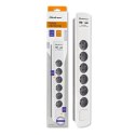 Qoltec QOLTEC LISTWA ZASILAJĄCA ANTYPRZEPIĘCIOWA | 6 GNIAZD | 2 X USB | 1.8M | BIAŁO-SZARA
