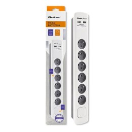 Qoltec QOLTEC LISTWA ZASILAJĄCA ANTYPRZEPIĘCIOWA | 6 GNIAZD | 2 X USB | 1.8M | BIAŁO-SZARA
