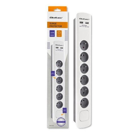 Qoltec QOLTEC LISTWA ZASILAJĄCA ANTYPRZEPIĘCIOWA | 6 GNIAZD | 2 X USB | 1.8M | BIAŁO-SZARA Qoltec QOLTEC LISTWA ZASILAJĄCA ANTYPRZEPIĘCIOWA | 6 GNIAZD | 2 X USB | 1.8M | BIAŁO-SZARA