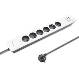 Qoltec QOLTEC LISTWA ZASILAJĄCA ANTYPRZEPIĘCIOWA | 6 GNIAZD | 2 X USB | 1.8M | BIAŁO-SZARA