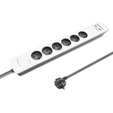 Qoltec QOLTEC LISTWA ZASILAJĄCA ANTYPRZEPIĘCIOWA | 6 GNIAZD | 2 X USB | 1.8M | BIAŁO-SZARA Qoltec QOLTEC LISTWA ZASILAJĄCA ANTYPRZEPIĘCIOWA | 6 GNIAZD | 2 X USB | 1.8M | BIAŁO-SZARA