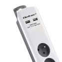 Qoltec QOLTEC LISTWA ZASILAJĄCA ANTYPRZEPIĘCIOWA | 6 GNIAZD | 2 X USB | 1.8M | BIAŁO-SZARA