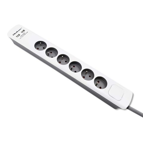 Qoltec QOLTEC LISTWA ZASILAJĄCA ANTYPRZEPIĘCIOWA | 6 GNIAZD | 2 X USB | 1.8M | BIAŁO-SZARA Qoltec QOLTEC LISTWA ZASILAJĄCA ANTYPRZEPIĘCIOWA | 6 GNIAZD | 2 X USB | 1.8M | BIAŁO-SZARA