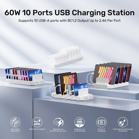 UNITEK UNITEK STACJA ŁADUJĄCA 10X USB 2.4A 60W BIAŁA UNITEK UNITEK STACJA ŁADUJĄCA 10X USB 2.4A 60W BIAŁA