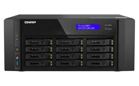 QNAP Qnap TS-h1290FX-7302P-128G, Tower, 12 x 2.5" U.2 NVMe PCIe/SATA, AMD EPYC 7302P 16C/32T , 128GB RDIMM DDR4 (Max. 1TB),  2 x 25Gb