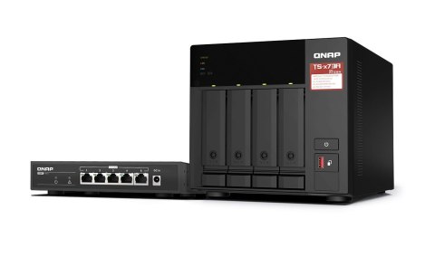 QNAP Zestaw Qnap TS-473A-SW5T (TS-473A-8G + switch QSW-1105-5T 5x2.5GbE), Tower, 3.5" SATA, AMD Ryzen V1500B 4C/8T, 8GB DDR4 (Max. 64 QNAP Zestaw Qnap TS-473A-SW5T (TS-473A-8G + switch QSW-1105-5T 5x2.5GbE), Tower, 3.5" SATA, AMD Ryzen V1500B 4C/8T, 8GB DDR4 (Max. 64