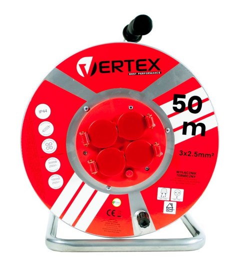 VERTEX Przedłużacz bębnowy 50m 3x2,5mm PB50METAL Czarny VERTEX Przedłużacz bębnowy 50m 3x2,5mm PB50METAL Czarny