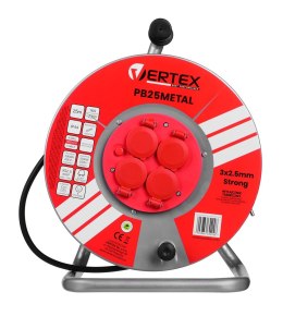 VERTEX Przedłużacz elektryczny bębnowy 25M VERTEX 3x2,5mm PB25METAL czarny