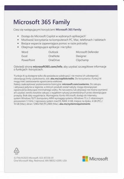Microsoft Microsoft 365 Family Polish EuroZone Subscr Microsoft Microsoft 365 Family Polish EuroZone Subscr